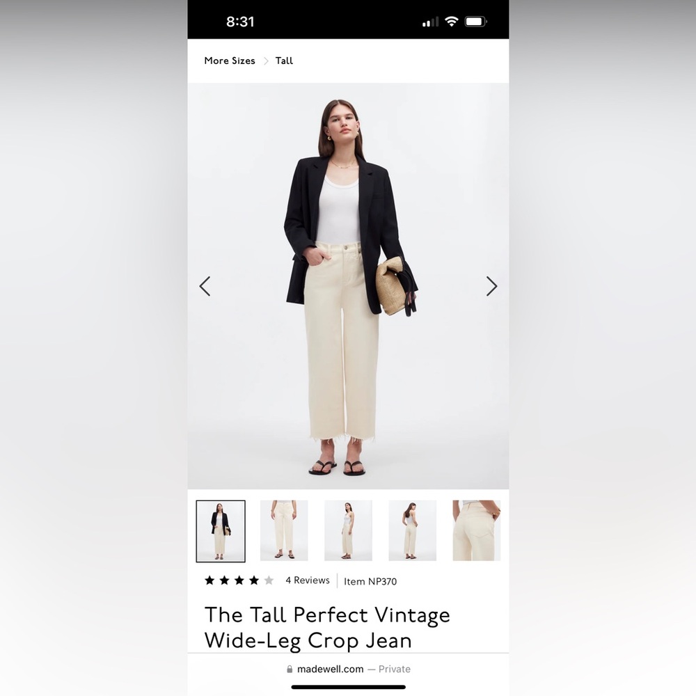 Madewell The Perfect Vintage Wide-Leg Crop Jean in vintage canvas